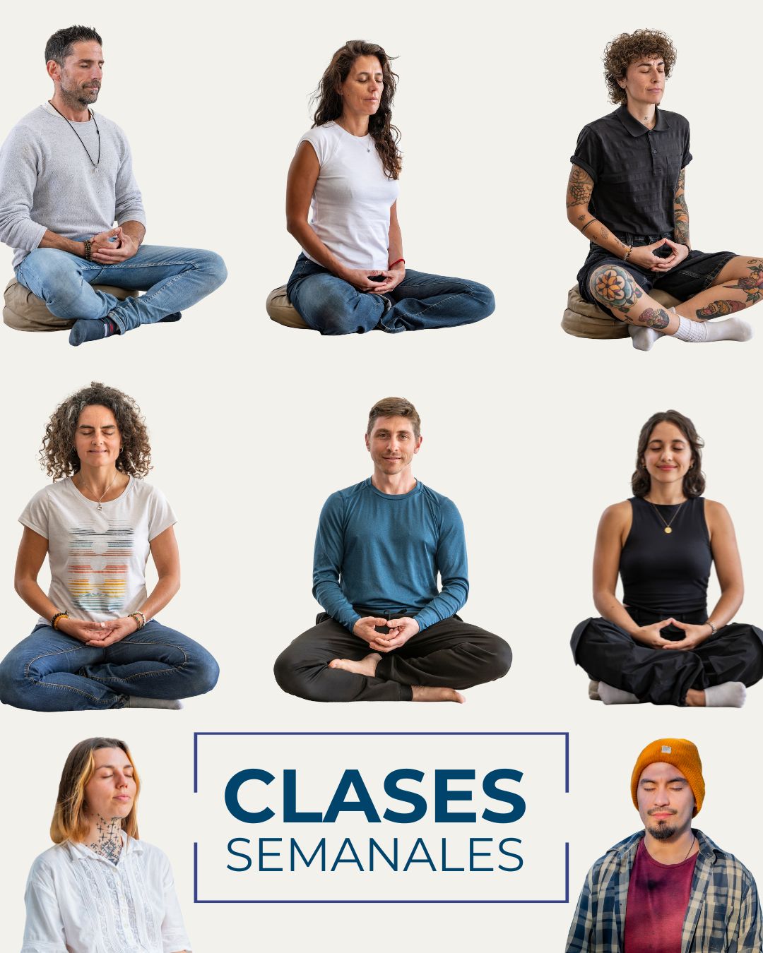 Fotografías de personas asistiendo a las clases semanales de meditación